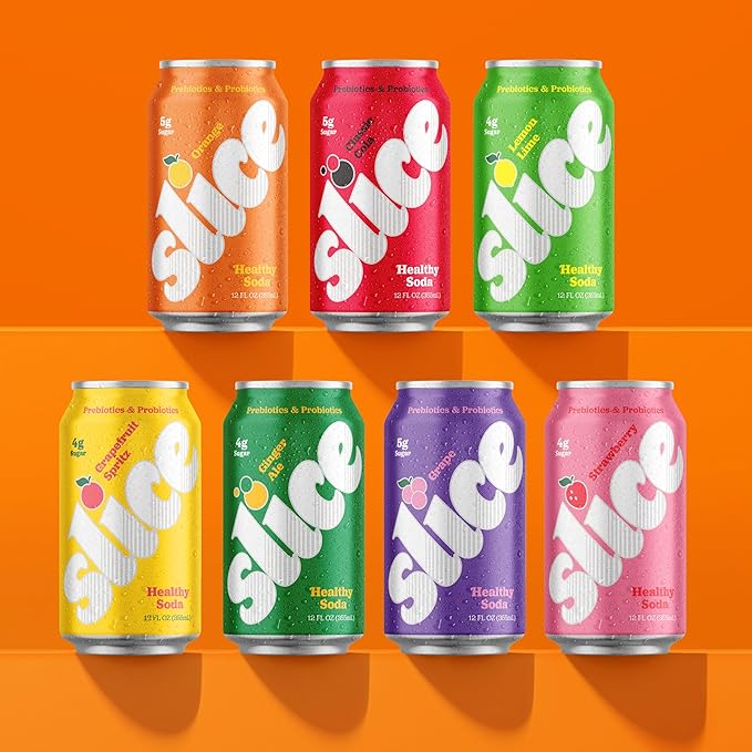 Slice Healthy Soda Grape Prebiotic &amp Probiotic Soda Pop 5g Fiber 40 calories 12 fl oz 12 Pack