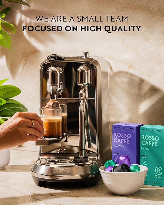 ROSSO CAFFÈ 120 Espresso Coffee Pods for Nespresso Original Machines - Value Intense Pack of Rich and Bold Capsules 3 Premium Dark Roasts Flavors (Intensity 9-12)
