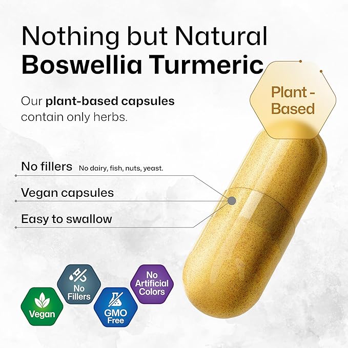 BIO KRAUTER® Turmeric Curcumin Supplement with Boswellia for Joint Support - Vegan Turmeric with Black Pepper &amp Boswellia Extract 100 Capsules 33 Days of Supply Non-GMO - Natural Digestive Suppo