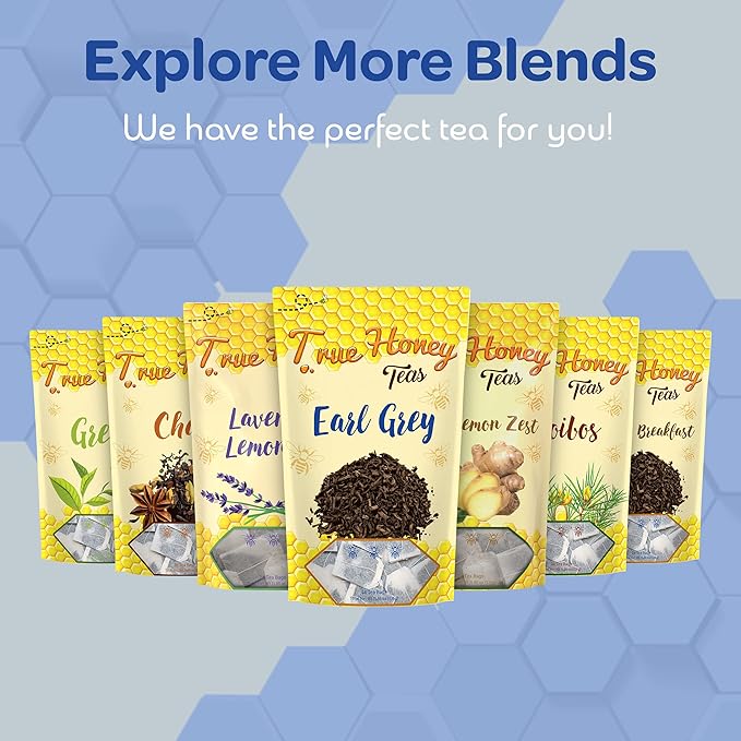 True Honey Earl Grey Tea Bags - Honey Crystals Blended in Every Sachet - Positive Immune Support - All Natural Organic Herbal Caffeinated Tea Bag 24 Count