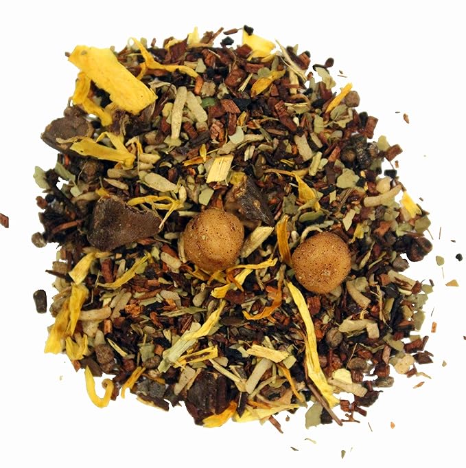Nelson's Tea Vanilla Nut Spice - Cut &amp Sifted Low Caffeine Rooibos Loose Leaf Tea with Honeybush Yerba Mate Chicory Root Licorice Root Cardamom Seeds Coconut and Marigold Herbal Blend (16 oz