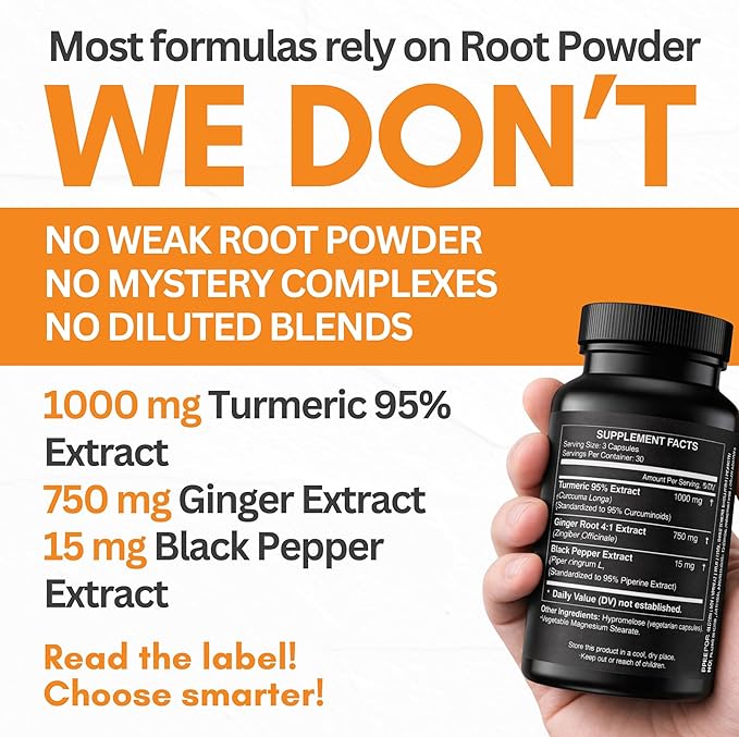 Turmeric Curcumin with Ginger – 1750mg High-Potency Formula with 95% Standardized Curcuminoids and Ginger Extract – Black Pepper for Enhanced Absorption – 60 Vegan Capsules