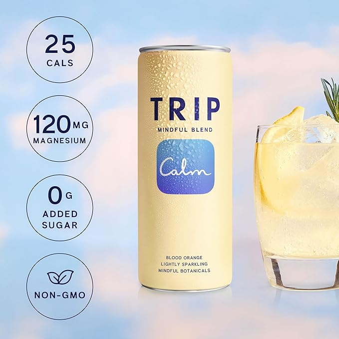 TRIP Lightly Sparkling Adaptogen Drink Non Alcoholic Drink with Magnesium Ashwagandha Lions Mane &amp L Theanine No Added Sugar Mocktail Vegan Blood Orange 12 Oz 12Pk