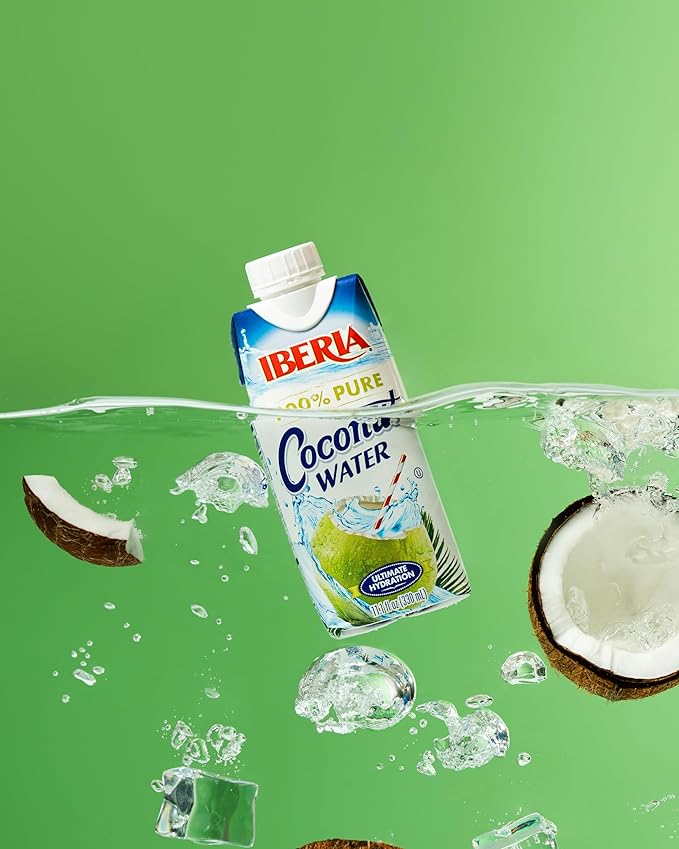 Iberia All Natural Coconut Water 11.1 fl oz (330ml) | 100% Pure Coconut Water | No Added Sugar or Preservatives | Refreshing Hydration Drink | Pack of 24