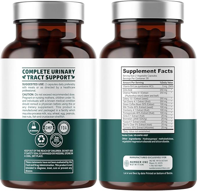 N1N Premium Uric Acid Support Supplement [14X Potent Herbs] All Natural Kidney and Uric Acid Cleanse with Tart Cherry Milk Thistle Cranberry Celery Chanca Piedra 60 Veg Caps