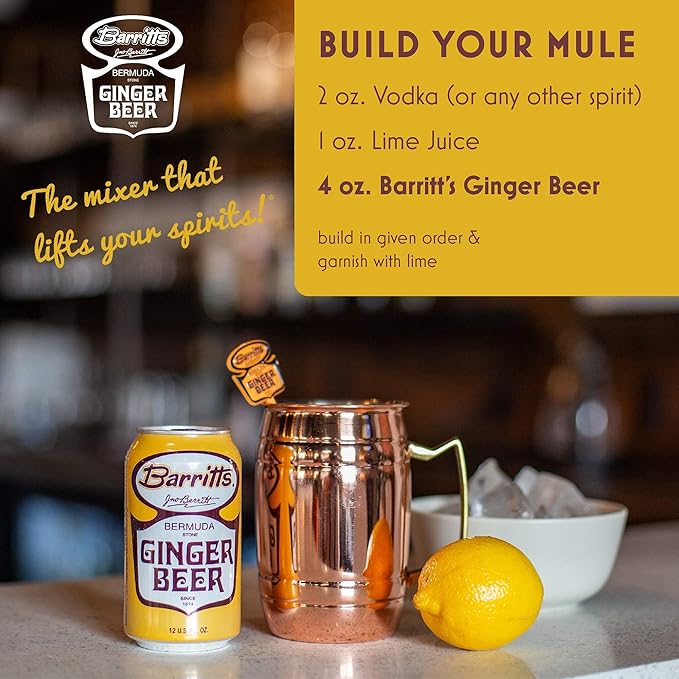 Barritt's Original Ginger Beer Non-Alcoholic Soda Cocktail Mixer 12 fl oz Cans 12 Pack Gluten Free