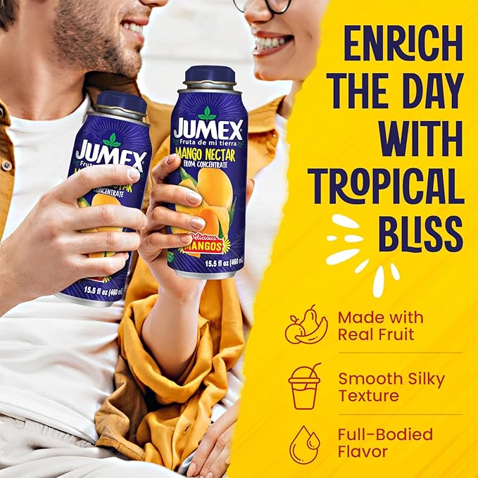 Jumex Mango Nectar Lata Botella - Made with Fresh Fruit Puree - Mango Juice Concentrate for Tropical Fruit Smoothie Mix Cocktail Mixers &amp Kids Beverages - 15.5oz 12 Pack Resealable Juice Bottles