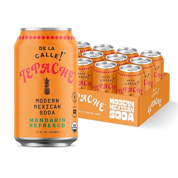 De La Calle Tepache - Mandarin - Modern Mexican Soda - Craft Fermented Pineapple Sparkling Beverage - Certified Organic Antioxidant Rich Non-Alcoholic Healthy Soda Low Sugar Low Calorie Non-GMO