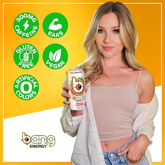 Bang Energy Peach Mango Sugar-Free Energy Drink 16-Ounce | Pack of 12