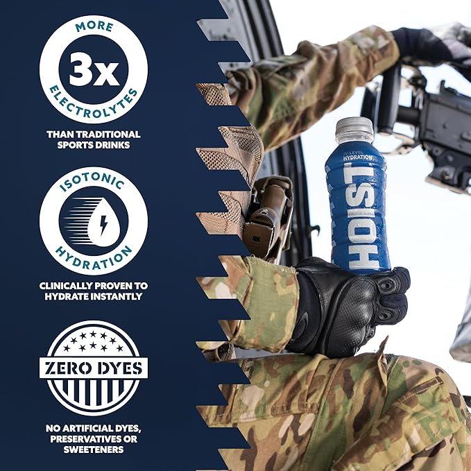 HOIST Premium Military Hydration Electrolyte Drink – Blue Raspberry (12‑Pack) + Blaze Orange (12‑Pack) + Peach Mango (12‑Pack) – 3‑Flavor High‑Performance Hydration Triple‑Pack