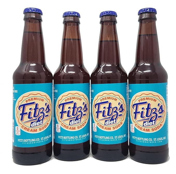 4 Pack of Soda Pop Soft Drink 12oz Glass Bottles (12oz Diet Cream Soda)