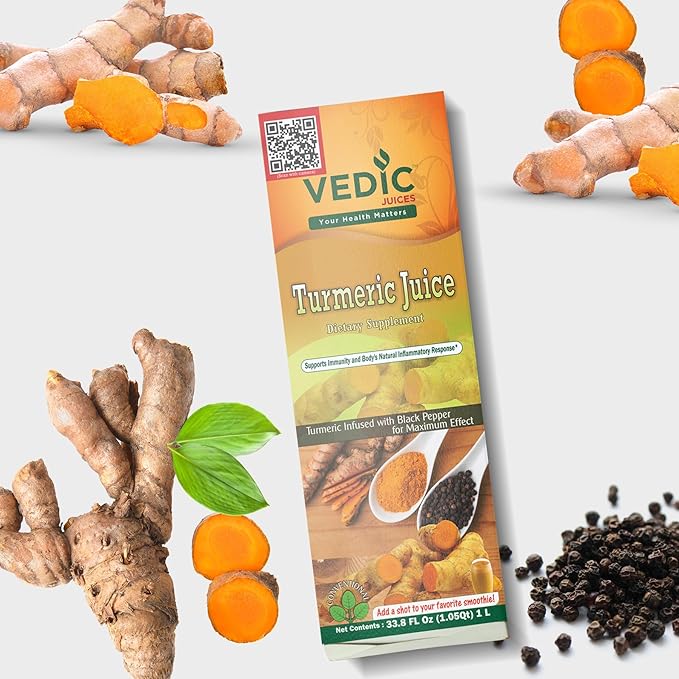 Vedic Juices Pure Turmeric Juice | Premium Quality Turmeric Liquid Extract Supplement | Digestion | 33.8 Fl Oz (Pack of 1)