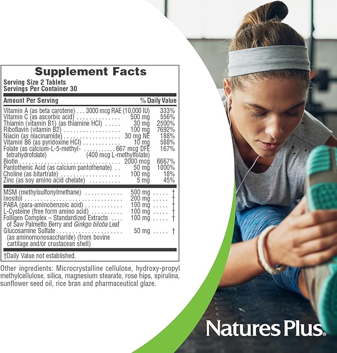 NaturesPlus Ultra Hair Plus - 60 Sustained Release Tablets - Nutritional Support for Healthy Hair Structure - Gluten Free - 30 Servings