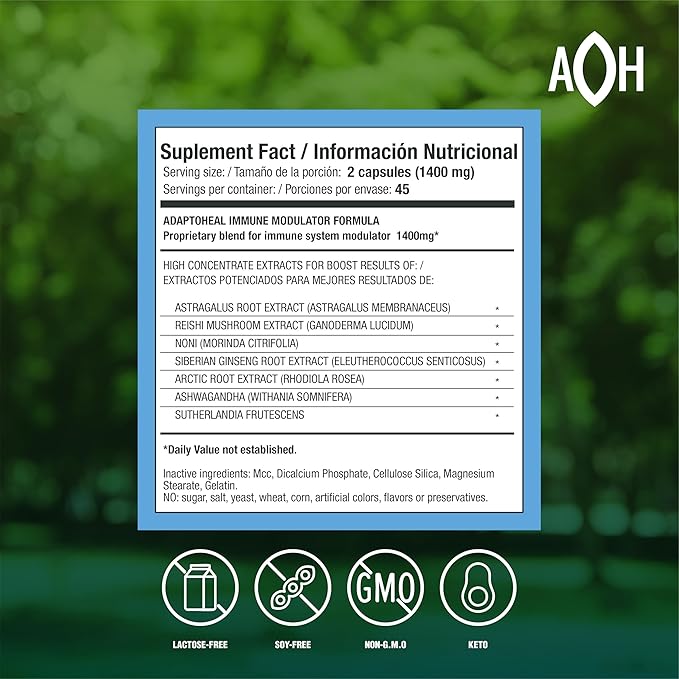 ADAPTOHEAL - Immodulator - Adaptogenic Supplement for Well-Being with Ginseng Ashwagandha Reishi Mushroom - Supports Stress Response Mood Balance and Immune System Function (90 Capsules/700 mg)