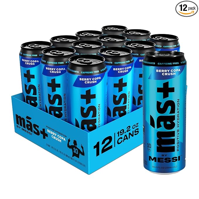 Más+ By Messi 19.2oz Berry Copa Crush Sports Drink &amp Hydration Beverage Natural Flavors with Vitamins and Electrolytes No Artifical Sweeteners or Colors 12-pack