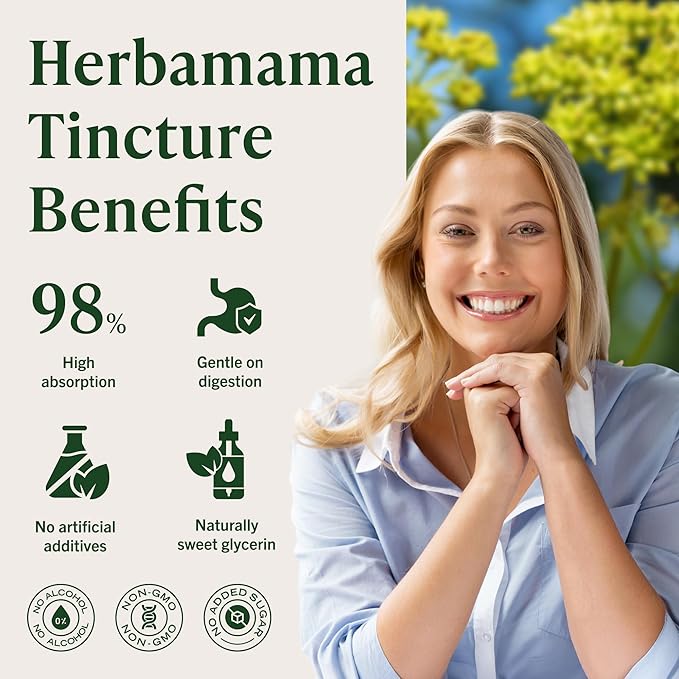 HERBAMAMA Lomatium Root Tincture - Vegan Lomatium Dissectum Extract for Lung Cleanse &amp Detox - Non-GMO Alcohol &amp Sugar-Free Respiratory Lung Support Supplement 56-Day Supply