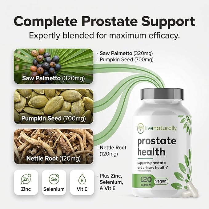 Prostate Health Supplement for Men Advanced Formula with Saw Palmetto Pumpkin Seed Stinging Nettle Root Zinc Selenium and Vitamin E 120 Capsules Urinary and Prostate Support