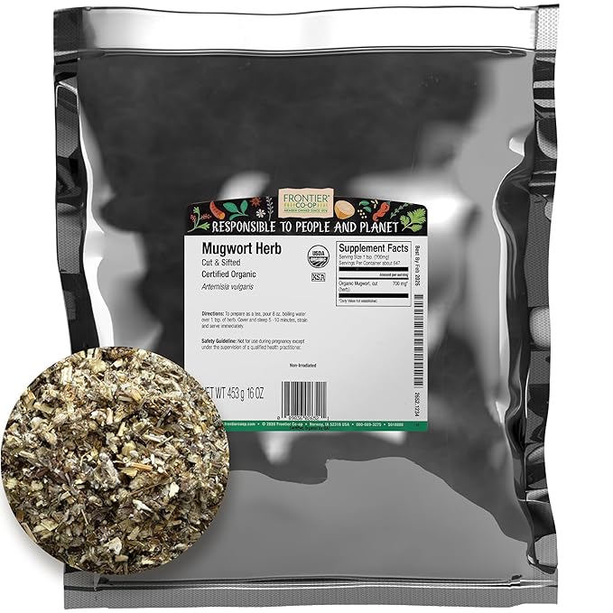 Frontier Co-op Mugwort Herb Cut and Sifted Certified Organic Kosher Bulk Bag Artemisia vulgaris L. | 16 Ounce (Pack of 1)