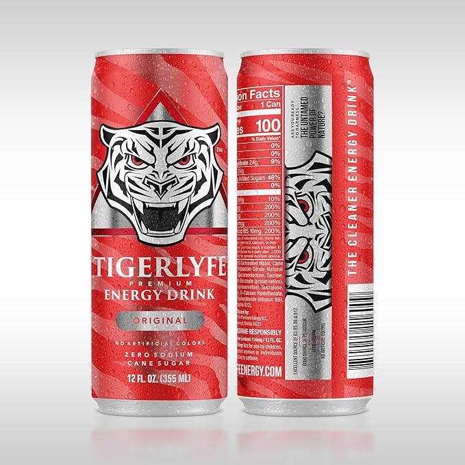 TIGERLYFE Energy Drink 12 Pack 12oz Slim Cans Energy Drinks Bulk with 24g Cane Sugar 110 Calories Energy Drink for Energy &amp Focus Zero Calorie Energy Drinks with Vitamin B &amp Potassium Ene