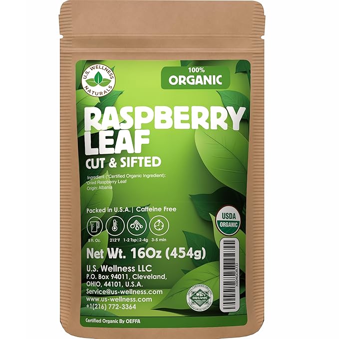 Raspberry Leaf Tea - 16Oz (REAL WILD HARVEST) | 100% USDA Certified ORGANIC | Loose Leaf (Rubus idaeus aka Wild Raspberry Leaves) Cut &amp Sifted