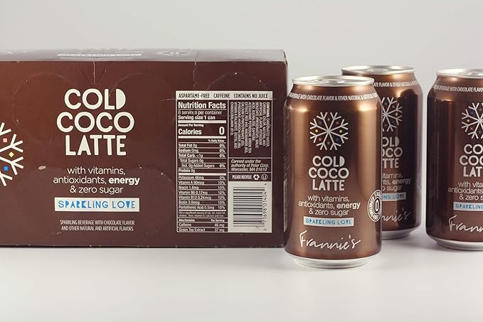 KauffmanTreats Frannie Sparkling Beverage- Zero Calories &amp Sugar Aspertame Free: 24-Ct Case 12 Oz. Cans (Cold Coco Latte)