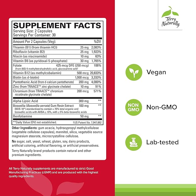 Terry Naturally Healthy Feet &amp Nerves - Herbal Supplement with Bioactive Vitamin B12 - Circulation &amp Nerve Health Support Supplement - Vegan Capsules with Boswellia Serrata - 60 Capsules (Pack