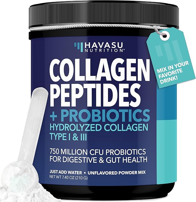 Collagen Peptides Powder with Probiotics - Grass-Fed Hydrolyzed Type I &amp III for Hair Skin and Nail Health - GLP-1 Nutritional Support for Digestion - Easy-to-Mix Unflavored 1-Month Supply