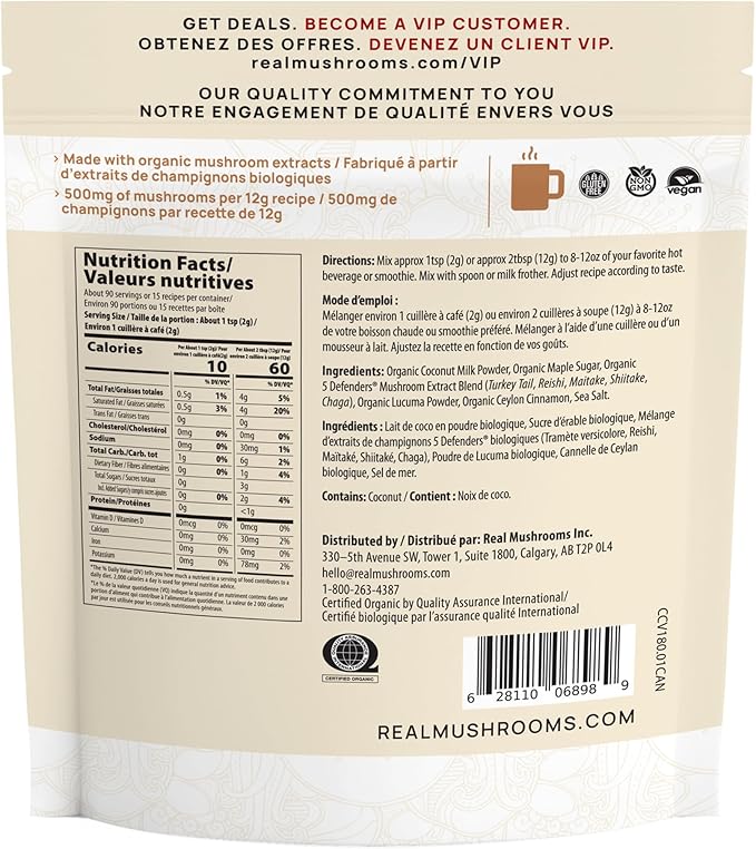 Real Mushrooms Functional Coconut Creamer with Reishi Lucuma &amp Ceylon Cinnamon – Organic Dairy-Free – Vegan Coffee Creamer for Smoothies &amp Drinks – 90 Servings Organic Cream Coconut Powder