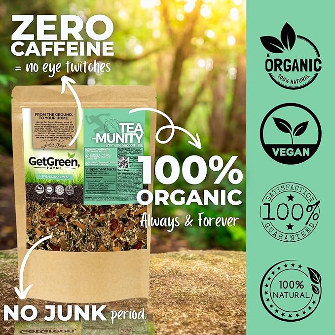 Healthy Immunity and Defense Loose Leaf Tea w/ Echinacea Elderberry Lemon Balm | Organic Herbal Tea | 2 oz (57 gram) | Decaf Vegan Healthy ZERO Caffeine Organic Herbs No Natural or Artificial