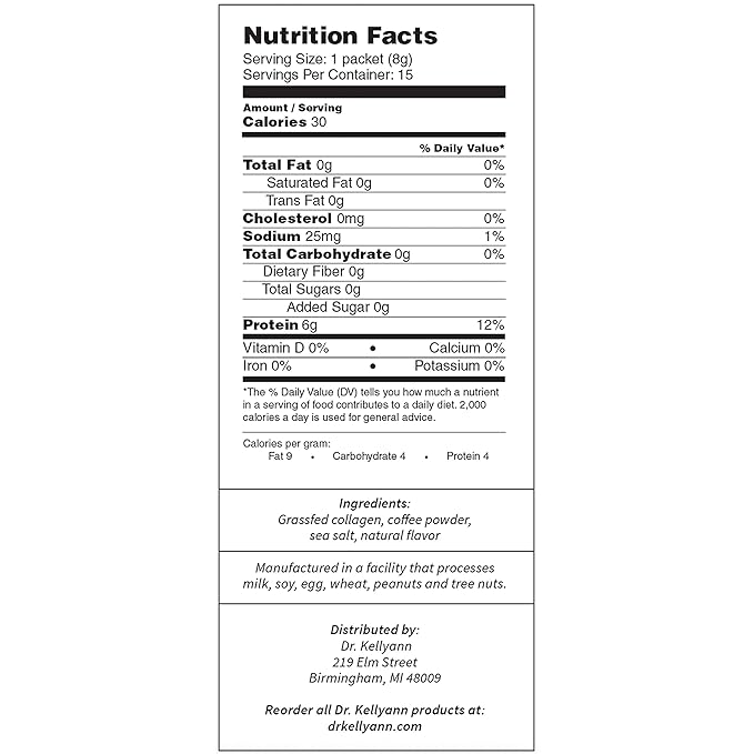 Dr. Kellyann Grass-Fed Collagen Instant Coffee (15 Packets) - Keto &amp Paleo Friendly - Sugar free Dairy free Grain Free - Brazilian Collagen Coffee-to-Go