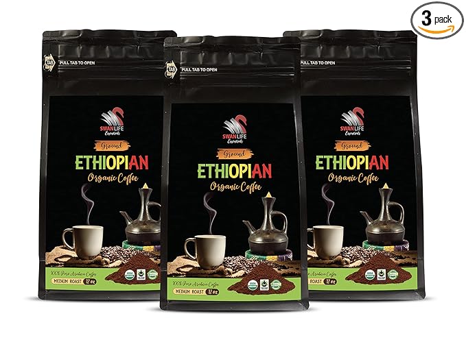 ground coffee bulk - ETHIOPIAN GROUND ORGANIC COFFEE fair trade 100% pure arabica medium roast high acidity - ethiopia organic coffee 3 Bags (36 Oz)