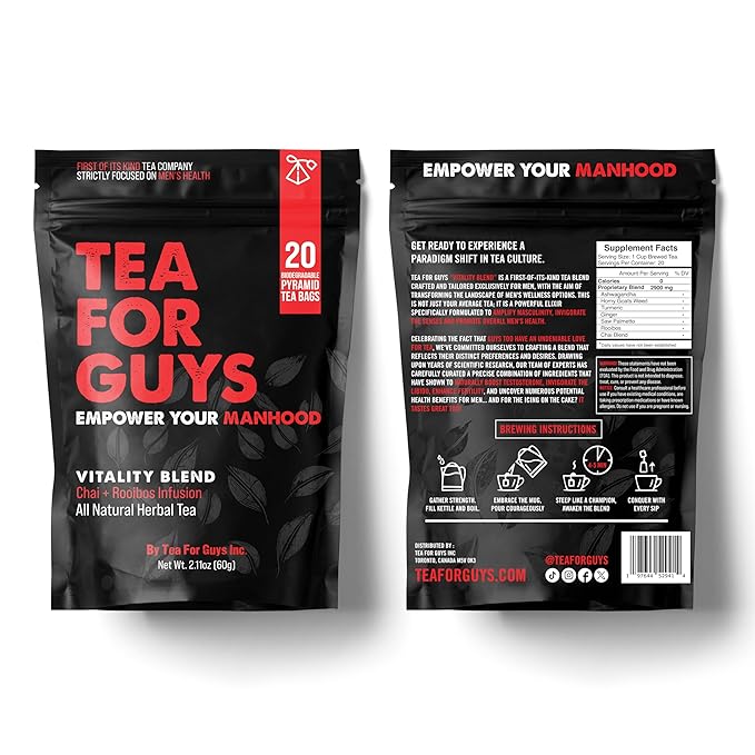 Tea For Guys: Vitality Blend – Natural Support for Testosterone Libido Male Fertility and overall Male Vitality | Herbal Tea for Mens Wellness – 20 Biodegradable Tea Bags