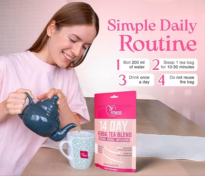 Fitness Love 14 Day Herbal Detox Tea – Caffeine-Free Infusion with Lotus Rose &amp Chrysanthemum – Gentle Digestive &amp Wellness Support – Herbal Blend for Daily Balance
