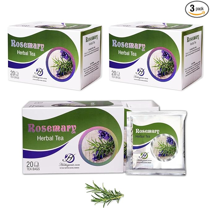 HERBOGANIC Rosemary Herbal Tea - Digestion Support and Immune Boost | Refreshing and Delicious Blend | Natural Ingredients | 60 Tea Bags