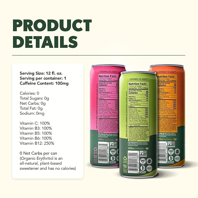 Marquis | Organic Energy Drink Alternative with Organic Plant Based Caffeine | Vegan Zero Calorie Sugar Free Sparkling Yerba Mate | Keto Energy Drinks Alternative | Citrus Yuzu x1+ Lychee Peach x1