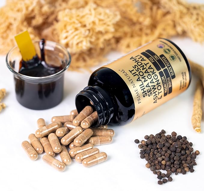 Shilajit 1000mg Irish Sea Moss 100mg Ashwagandha 100mg Tongkat Ali Boron Magnesium PQQ &amp More | 60 Capsules - 30 Days Supply| Fulvic Acid Veg Capsules| Vegan| Gluten Free | Non-GMO