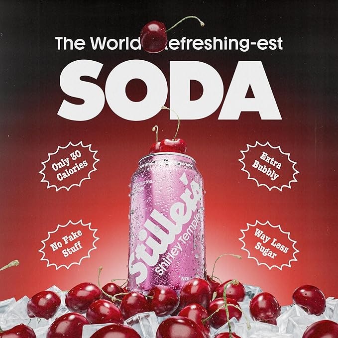 Stiller’s Shirley Temple Soda – 12 Pack Cans – Sparkling Cherry Lemon Lime Mocktail Drink – Low Sugar Caffeine-Free Natural Soda Pop with Real Cane Sugar Stevia &amp Vitamins – Alternative to Diet