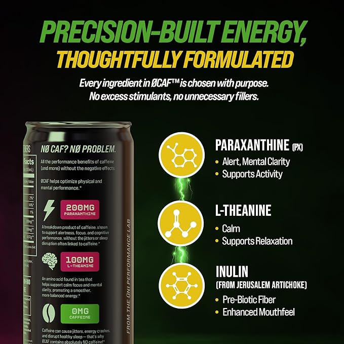 ØCAF Energy Variety Pack – 6 Yuzu Passionfruit &amp 6 Raspberry Passionfruit – Caffeine Alternative with Paraxanthine for Clean Focus No Jitters No Crash – 12 fl oz Cans (Pack of 12) – Performance