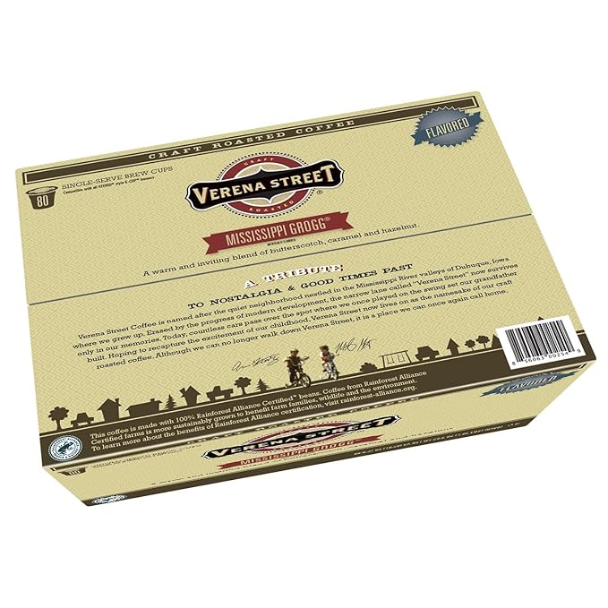 Verena Street Single Cup Pods (80 Count) Flavored Coffee Mississippi Grogg Rainforest Alliance Certified Arabica Coffee