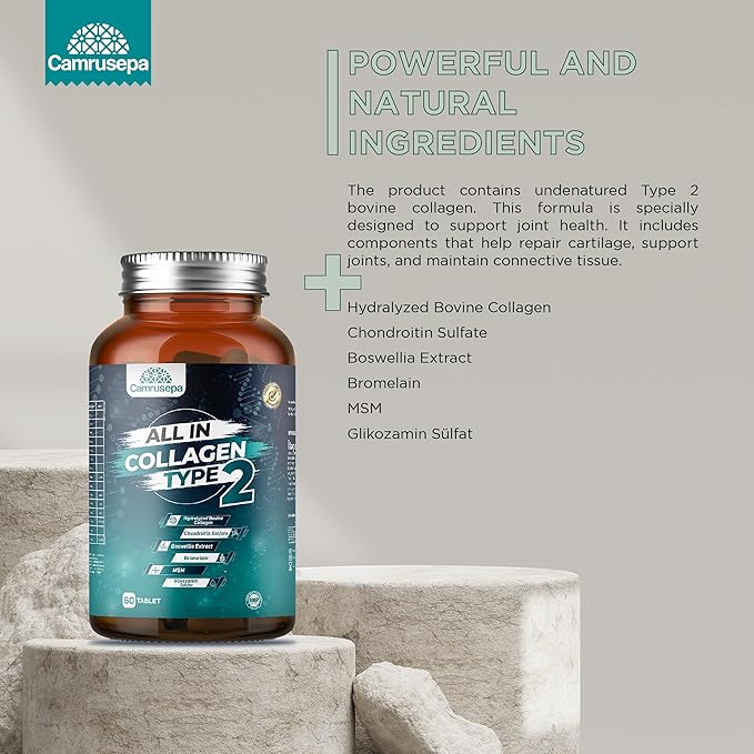 All in Collagen Type 2 Complex - Advanced Joint Support with Glucosamine Vitamin D3 K2 C &amp Minerals for Joint Mobility Bone Strength - 60 Tablets