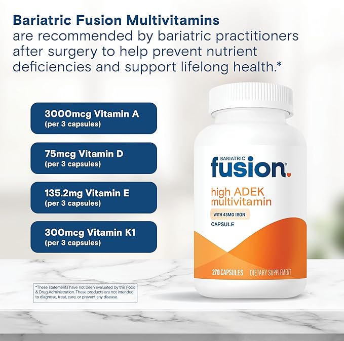 Bariatric Fusion High ADEK Multivitamin Capsule with 45mg Iron | Multi for Duodenal Switch Surgery Patients | Easy to Swallow Vitamin | 1080 Capsules | 1 Year Supply