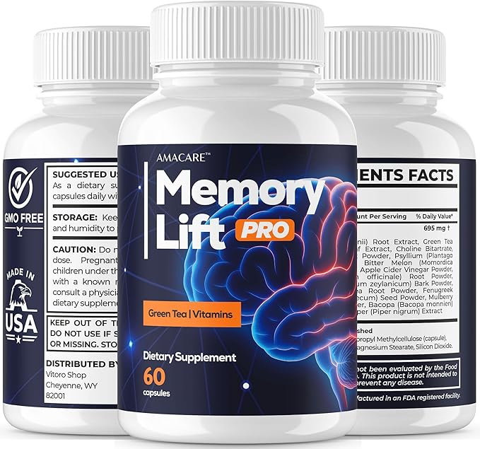 (3 Pack) MemoryLift Pro Capsules – Advanced MemoryLiftPro Pills Reviews Support Formula All Natural Premium Health and Wellness 180 Capsules for 3 Months