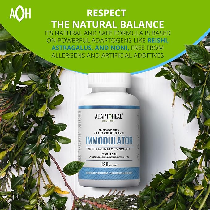 ADAPTOHEAL Immodulator - Adaptogenic Supplement for Well-Being with Ginseng Ashwagandha Reishi Mushroom - Supports Stress Response Mood Balance and Immune System Function (180 Capsules/700 mg)