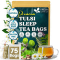 FreshDrinkUS Tulsi Sleep Tea Bags | 75 Tea Bags | Herbal Blend with Tulsi Holy Basil Chamomile Gotu Kola Ashwagandha &amp Peppermint | Naturally Caffeine-Free Relaxing Evening Herbal Tea. Vegan