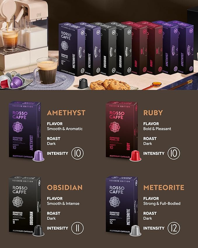 ROSSO CAFFÈ Espresso Coffee Pods for Nespresso Original Machines - 80 Capsules Dark Roast Intense Pack 4 Strong and Robust Flavors - Made in Italy