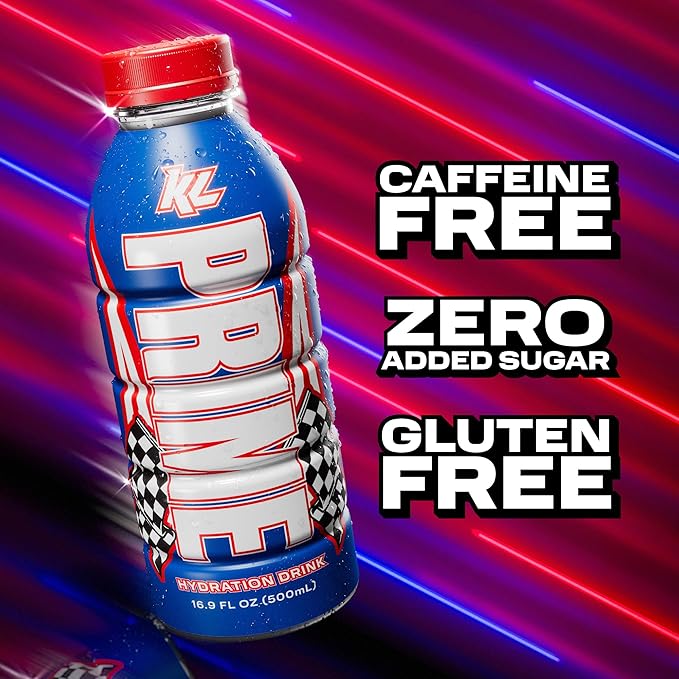 PRIME Hydration Kyle Larson Sports Drinks Electrolyte Enhanced for Replenishing Fluids 250mg BCAAs B Vitamins Antioxidants Low Sugar 16.9 Fl Oz 12 Pack
