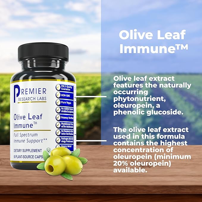 Premier Research Labs Olive Leaf Immune - Olive Leaf Extract Capsules The Olive Leaf Pills with Phytonutrient Oleuropeinm Herbal Supplement for Immune &amp Heart Health Support - 60 Vegetarian Caps