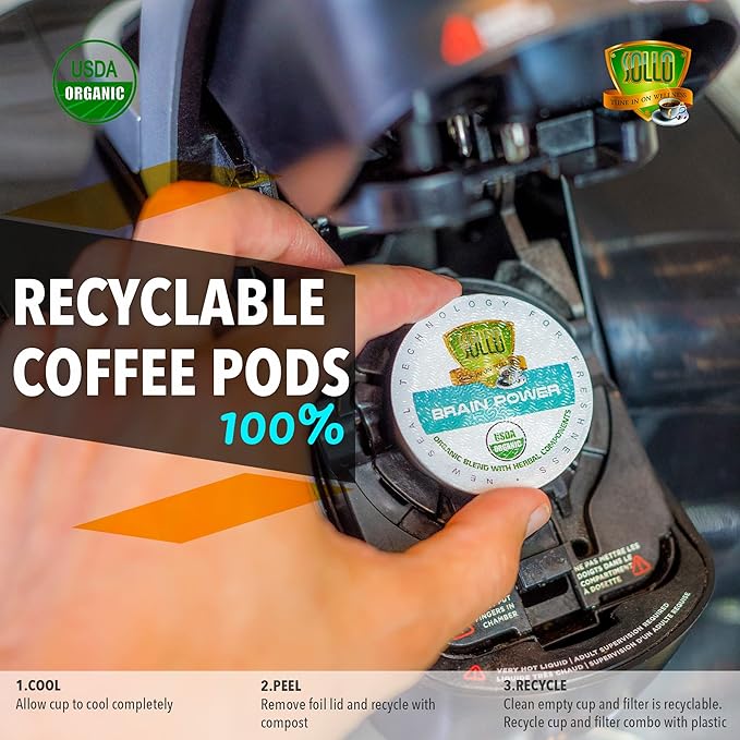 SOLLO Brain Power Dark Coffee Pods MCT &amp Essential nutrition Nootropic Brain Booster For Memory &amp Focus Compatible with 2.0 K-Cup Keurig Brewers 24 Count