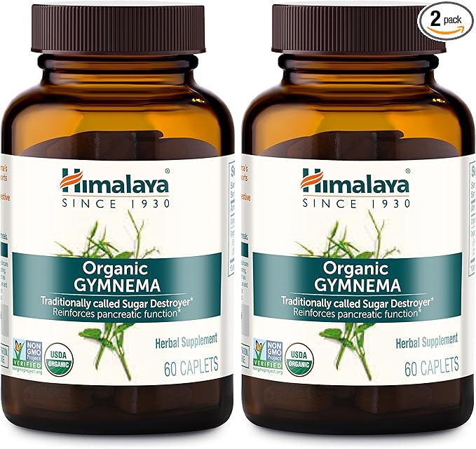 Himalaya Organic Gymnema Sylvestre - Herbal Glucose Metabolism Support - USDA Organic Non-GMO Vegan Gluten Free 700 mg 60 Caplets (Pack of 2)