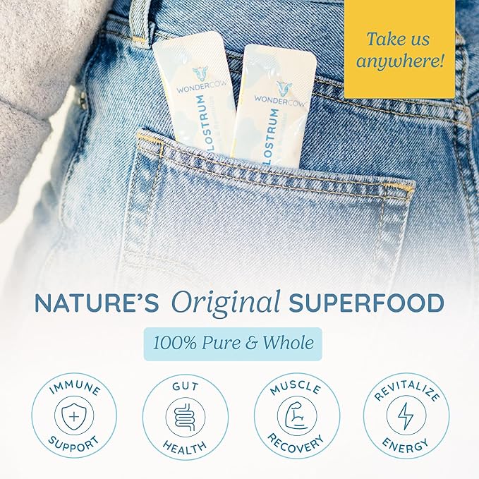 WONDERCOW Colostrum Supplement Powder for Gut Health Immune Support &amp Wellness | Natural IgG Pure Whole Bovine Colostrum Superfood Unflavored 30 Servings